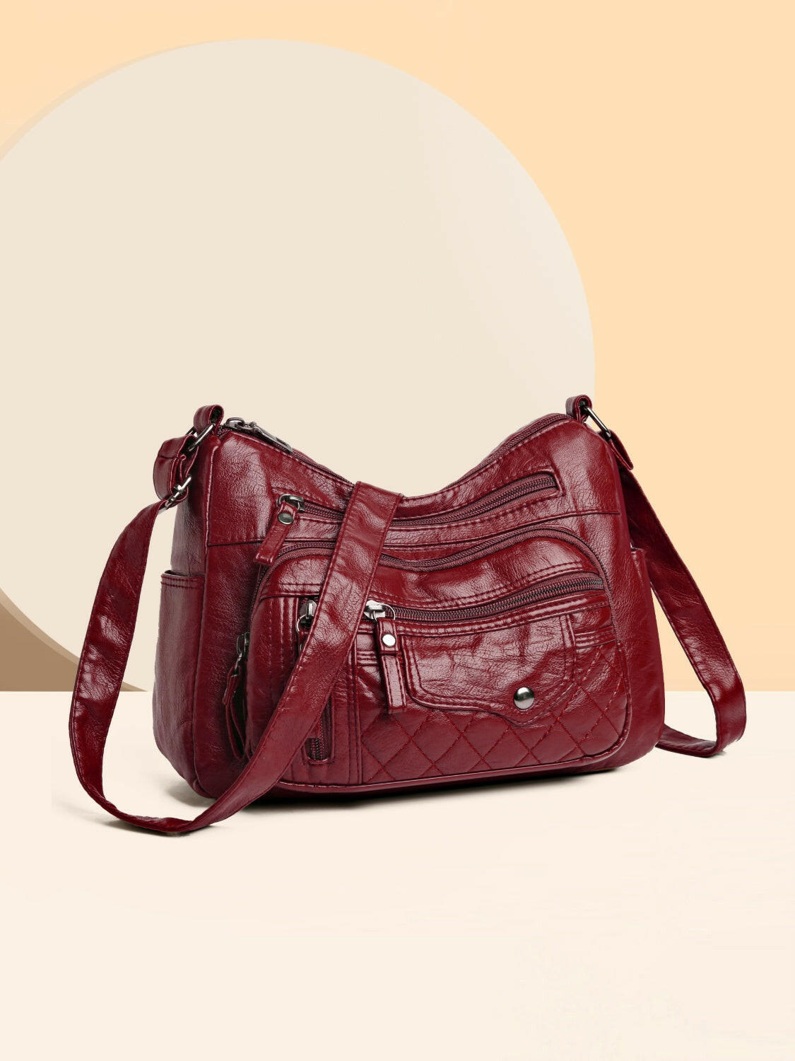 PU Leather Multi Pockets Adjustable Strap Shoulder Bag.