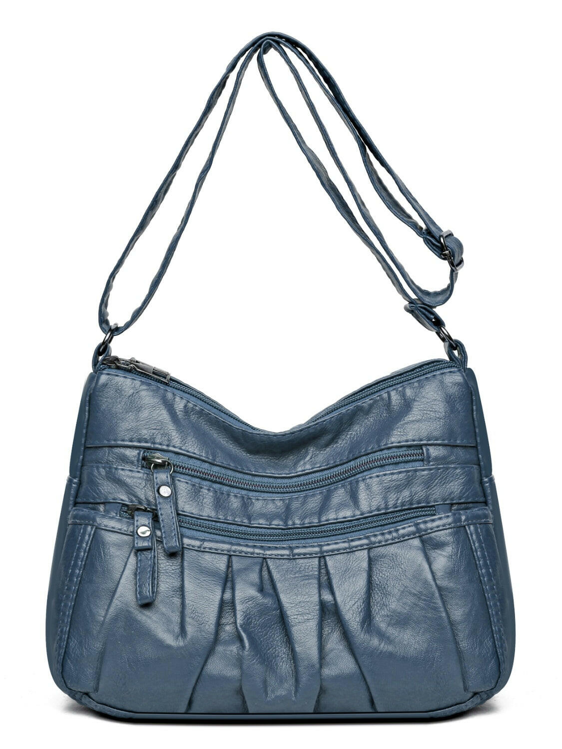 PU Leather Ruched Adjustable Strap Shoulder Bag.