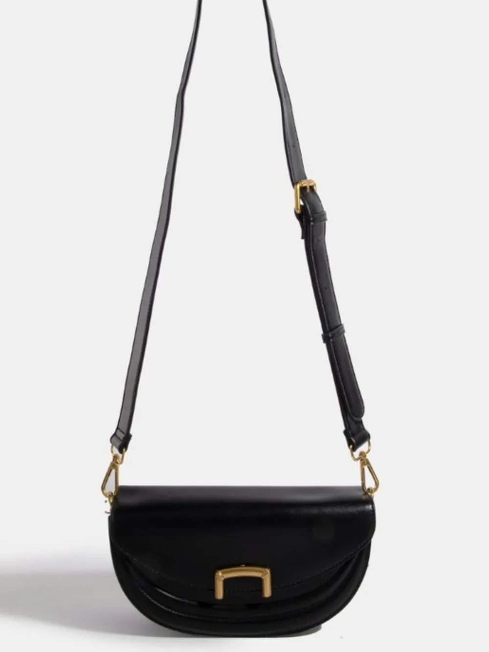 Fame Buckle Closure Crescent Faux Leather Crossbody Bag - Premium Crossbody Bag from Trendsi - Just $53.99! Shop now at Handbags Specialist Headquarter