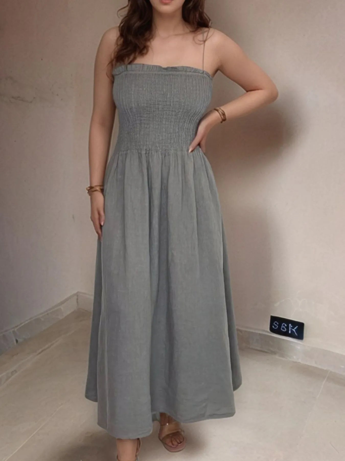 Full Size Smocked Cami Dress and Jacket Set Plus Size - Premium Dresses from Trendsi - Just $48.99! Shop now at Handbags Specialist Headquarter