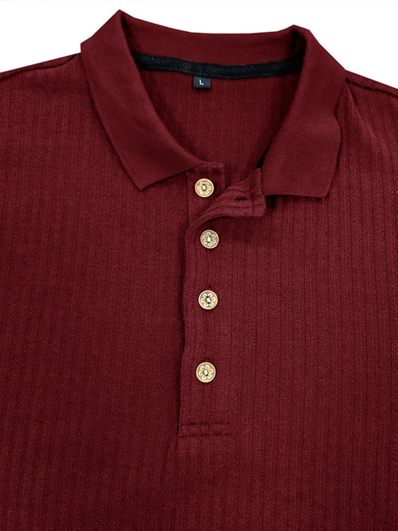 Men's Ribbed Knit Long Sleeve Polo - Premium Men's Polo shirt from Trendsi - Just $28.18! Shop now at Handbags Specialist Headquarter