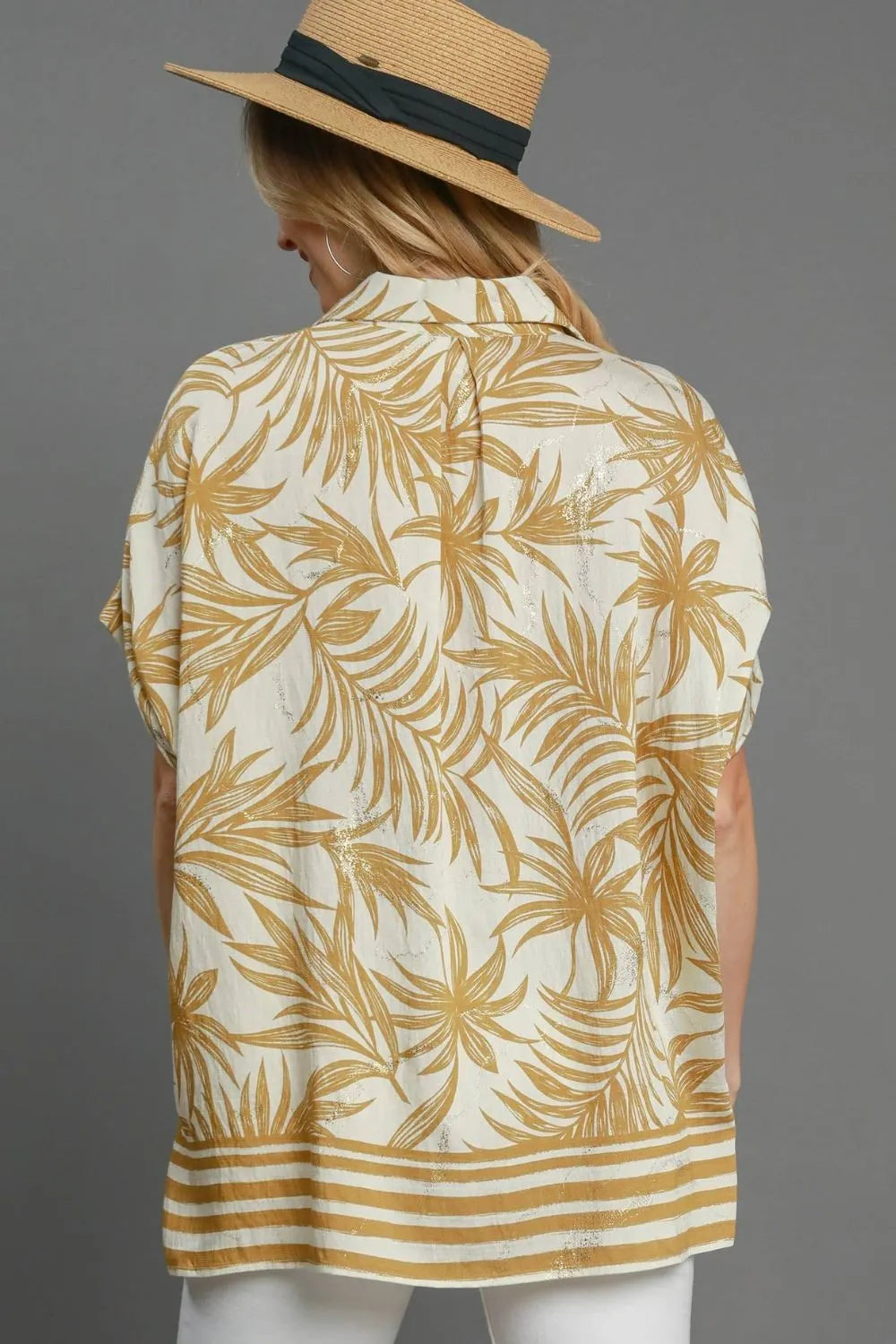 Umgee Full Size Tropical Print Button Down Shirt Plus Size - Premium Dresses from Trendsi - Just $48.99! Shop now at Handbags Specialist Headquarter