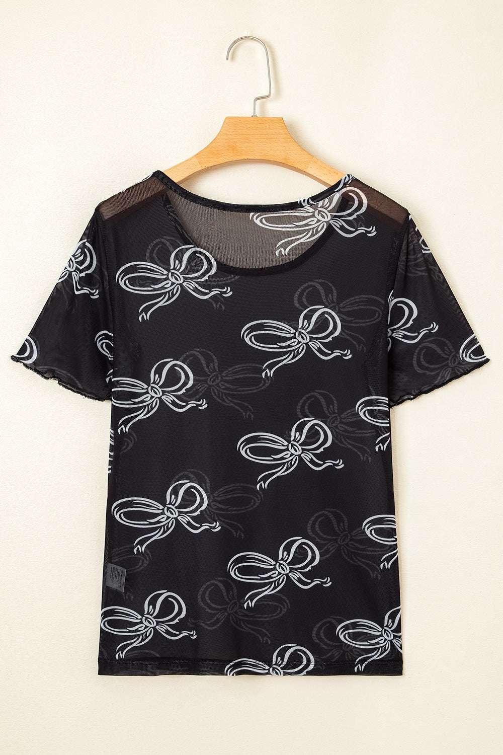 Bow Mesh Round Neck Short Sleeve T-Shirt - Premium Women / Tops from Trendsi - Just $14.84! Shop now at Handbags Specialist Headquarter