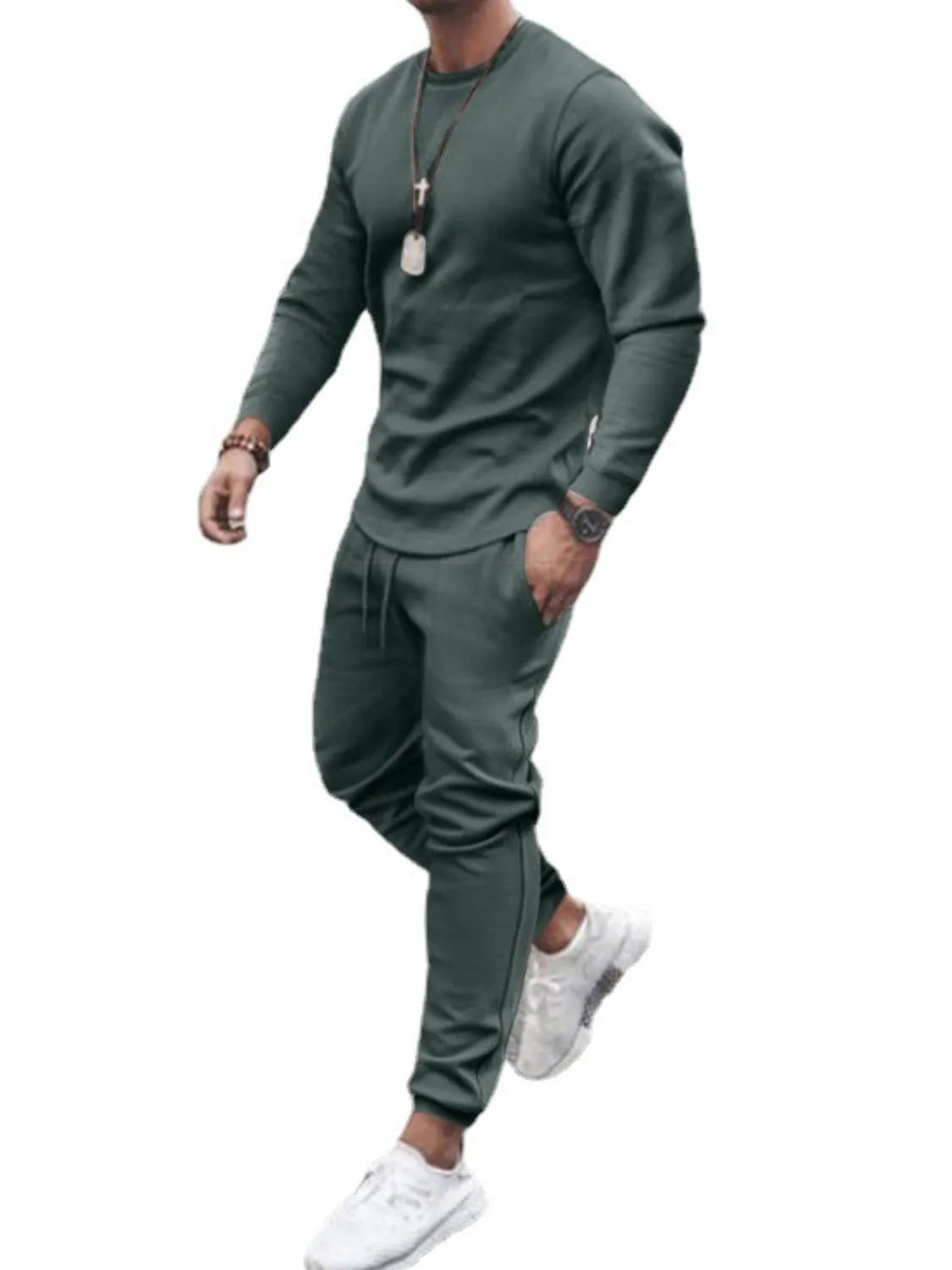 Men's Full Size Round Neck Long Sleeve Top and Pants Set Plus Size - Premium Men's Pants Set from Trendsi - Just $34.54! Shop now at Handbags Specialist Headquarter