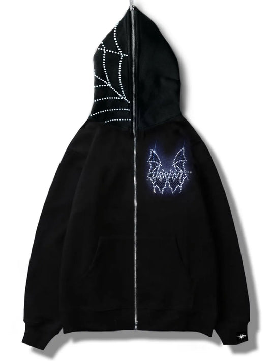 Men's Rhinestone Bat Zip Up Hoodie - Premium Men's Sweatshirts from Trendsi - Just $39.02! Shop now at Handbags Specialist Headquarter