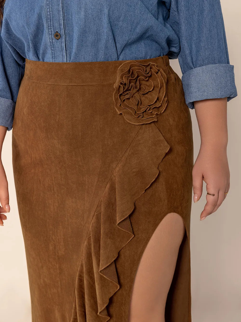 Plus Size Ruffled Slit High Rise Skirt - Premium from Trendsi - Just $38.99! Shop now at Handbags Specialist Headquarter