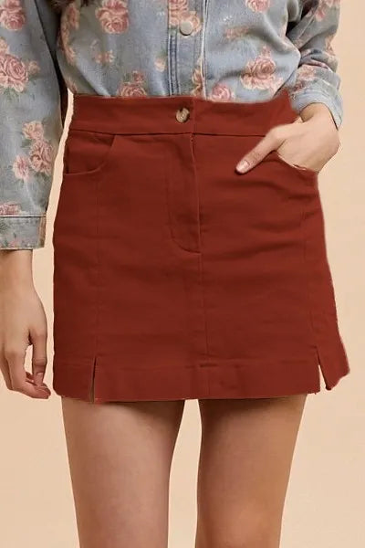 Annie Wear Comfort Stretch Cotton Slit Detailed Mini Skirt - Premium Skirts from Trendsi - Just $26.99! Shop now at Handbags Specialist Headquarter