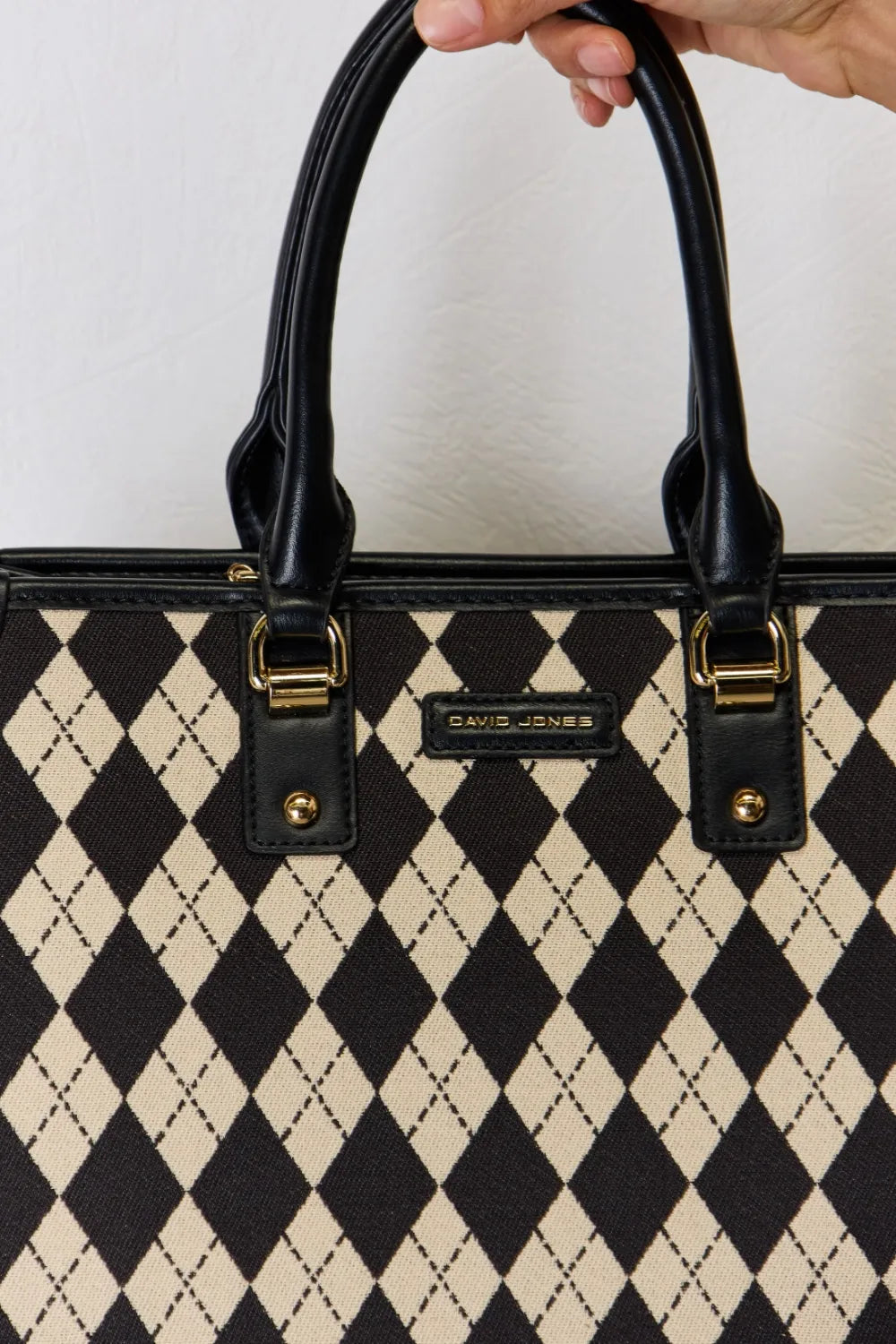 David Jones Argyle Pattern PU Leather Handbag - Premium Handbags from Trendsi - Just $51.99! Shop now at Handbags Specialist Headquarter