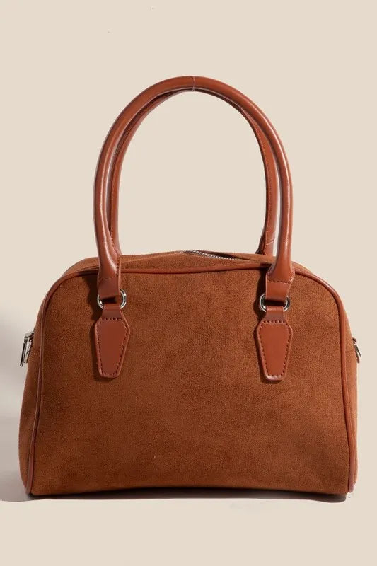 Fame Faux Leather Handle Boxy Handbag - Premium handbags from Trendsi - Just $26.99! Shop now at Handbags Specialist Headquarter