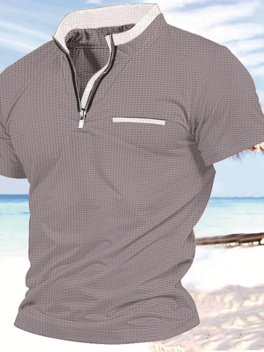 Men's Full Size Zip Collar Short Sleeve Polo Plus Size - Premium Men's Shirts from Trendsi - Just $32.46! Shop now at Handbags Specialist Headquarter