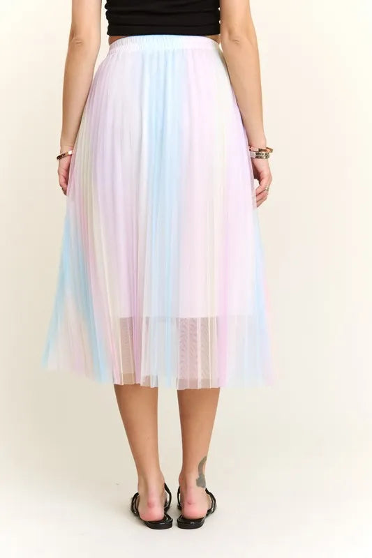 ADORA  Unicorn Pleated Mesh Flare Midi Skirt - Premium Skirts from Trendsi - Just $34.99! Shop now at Handbags Specialist Headquarter