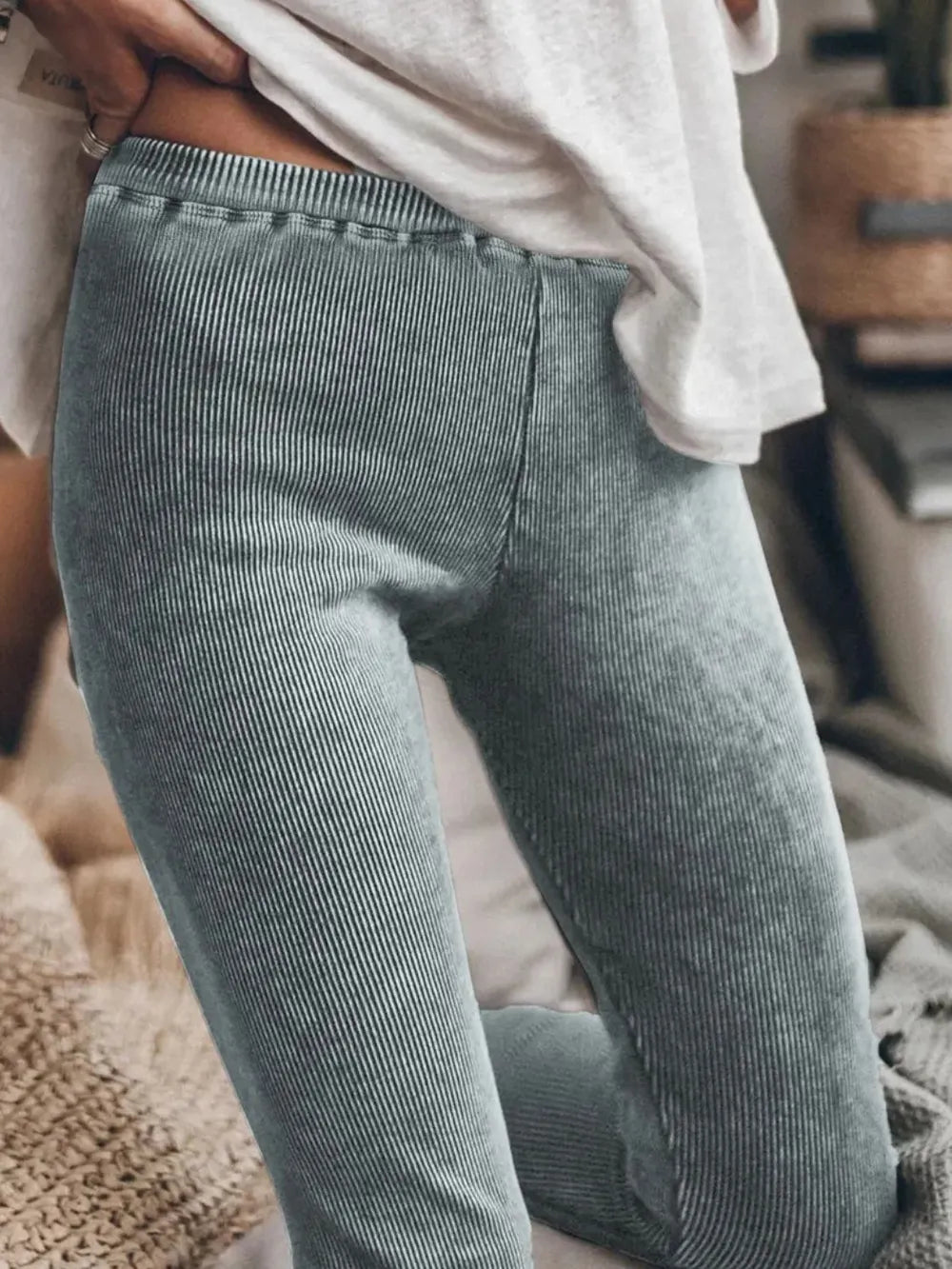 Ribbed Elastic Waist Leggings - Premium Leggings from Trendsi - Just $74.10! Shop now at Handbags Specialist Headquarter