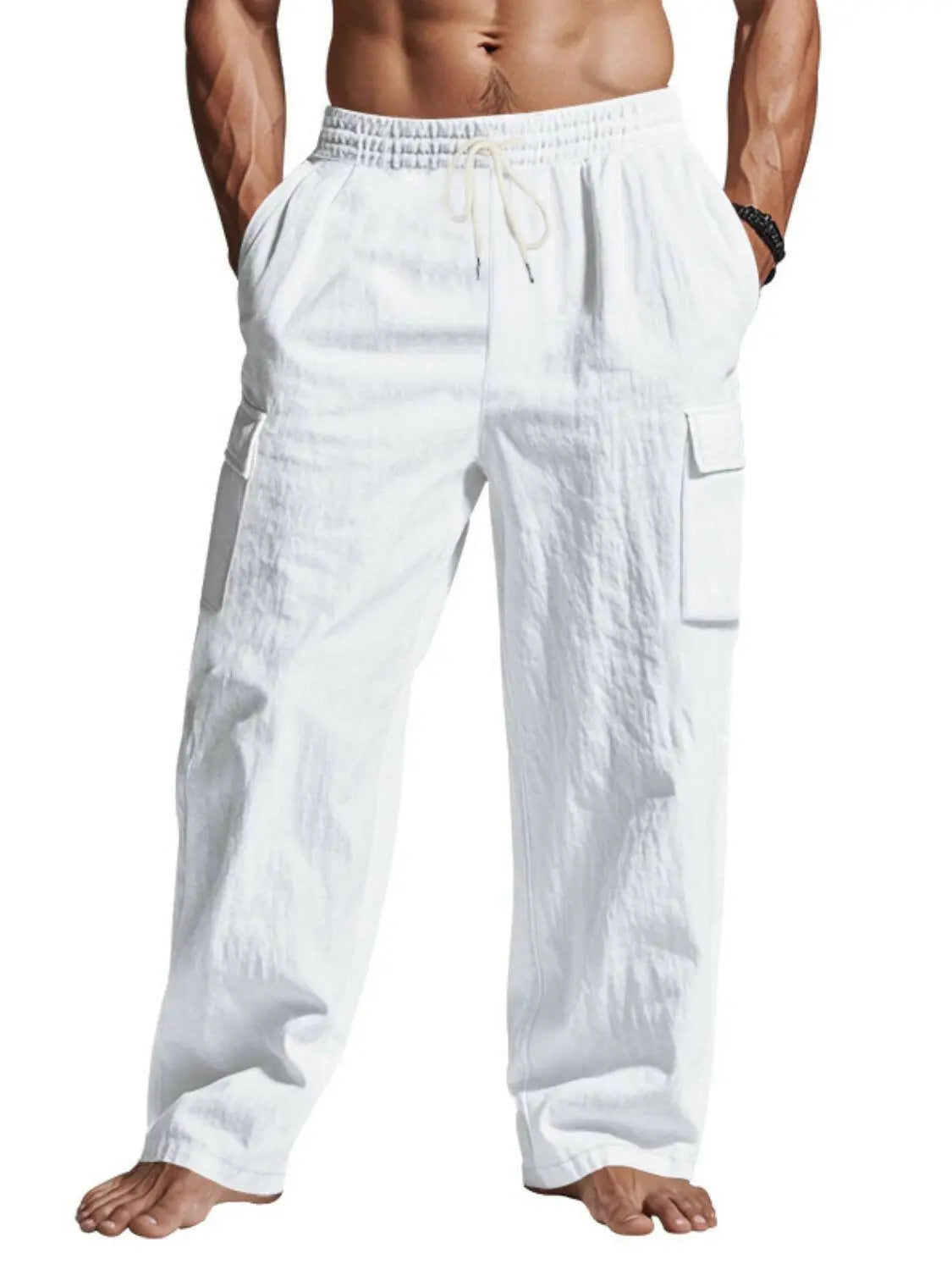 Men's Full Size Drawstring Pants with Pockets Plus Size.