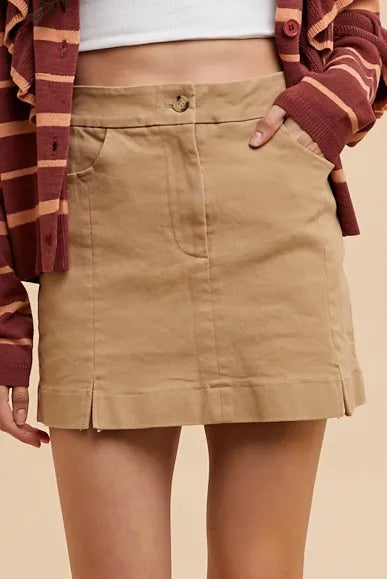 Annie Wear Comfort Stretch Cotton Slit Detailed Mini Skirt - Premium Skirts from Trendsi - Just $26.99! Shop now at Handbags Specialist Headquarter