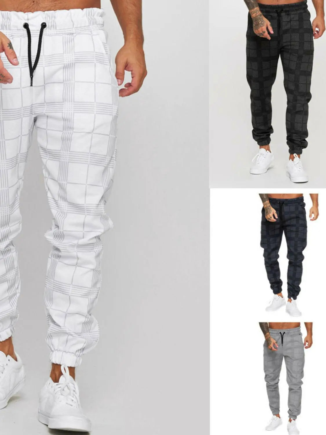 Men's Plus Size Plaid Drawstring Pants.