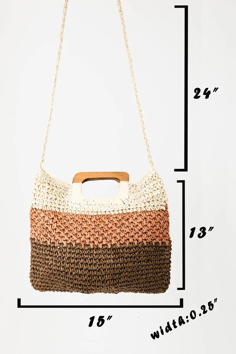 Fame Color Block Double-Use Braided Tote Bag - Premium Tote Bag from Trendsi - Just $39.99! Shop now at Handbags Specialist Headquarter