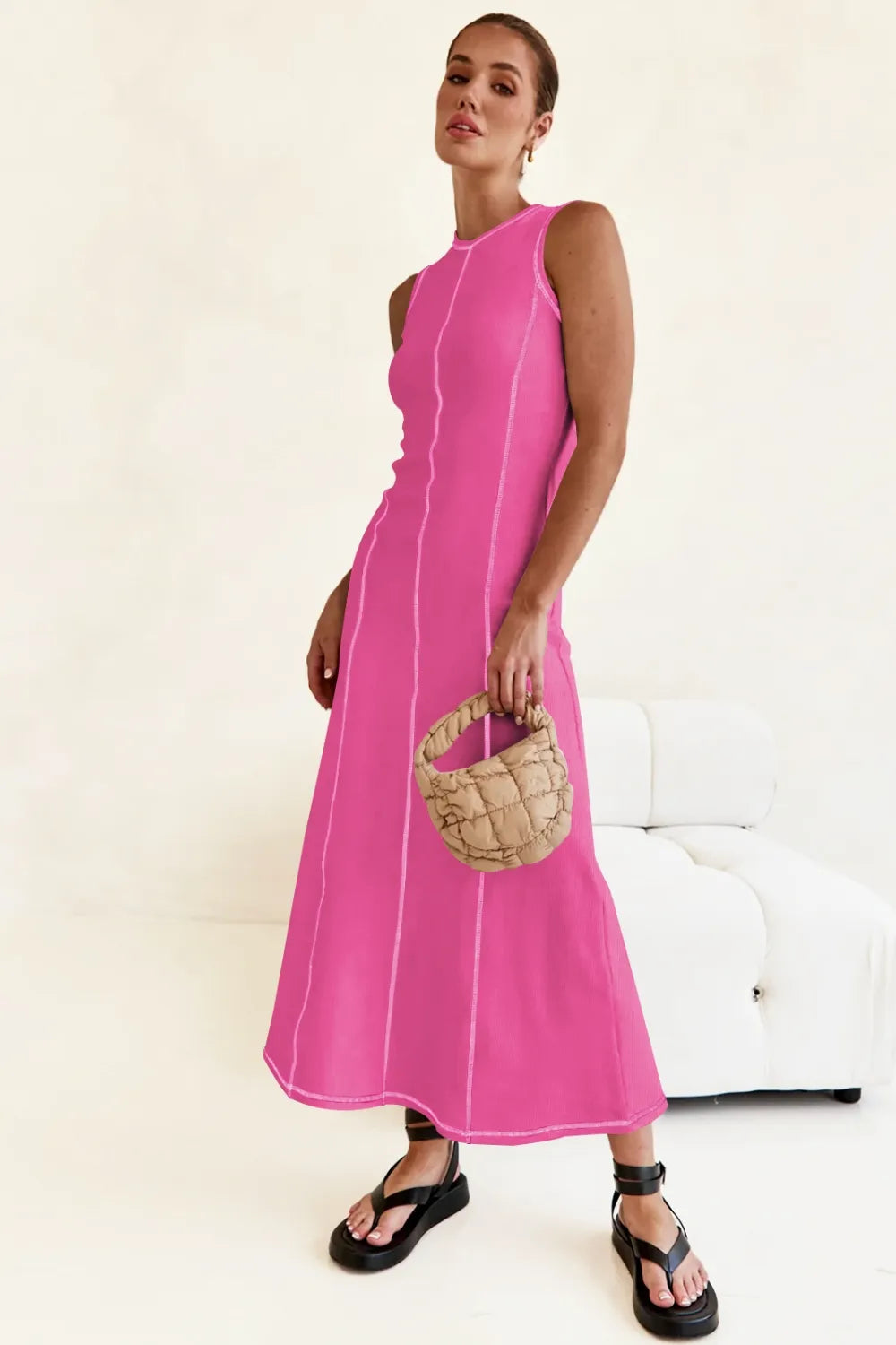 Contrast Stitching Maxi Tank Dress - Premium Maxi Dress from Trendsi - Just $32.99! Shop now at Handbags Specialist Headquarter