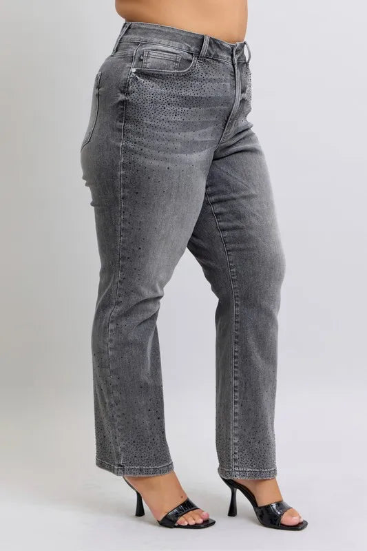 Judy Blue Full Size High Waist Rhinestone Straight Jeans Plus Size - Premium Women / Jeans & Denim from Trendsi - Just $81.99! Shop now at Handbags Specialist Headquarter