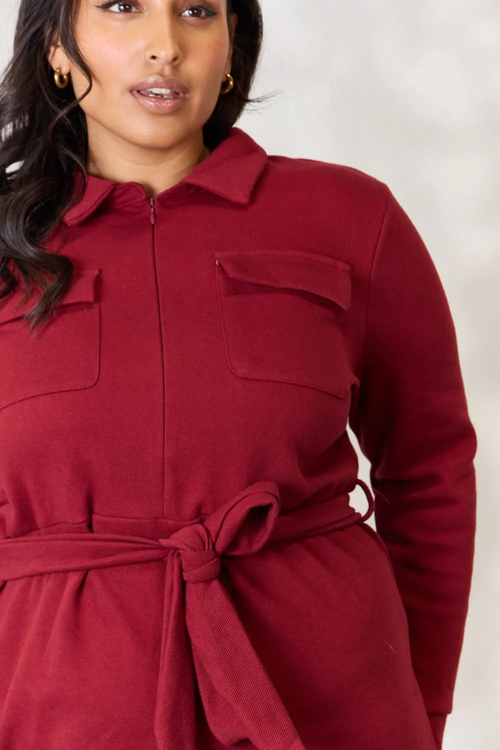 Culture Code Full Size Tie Front Half Zip Long Sleeve Shirt Dress - Premium Dresses from Trendsi - Just $37.99! Shop now at Handbags Specialist Headquarter