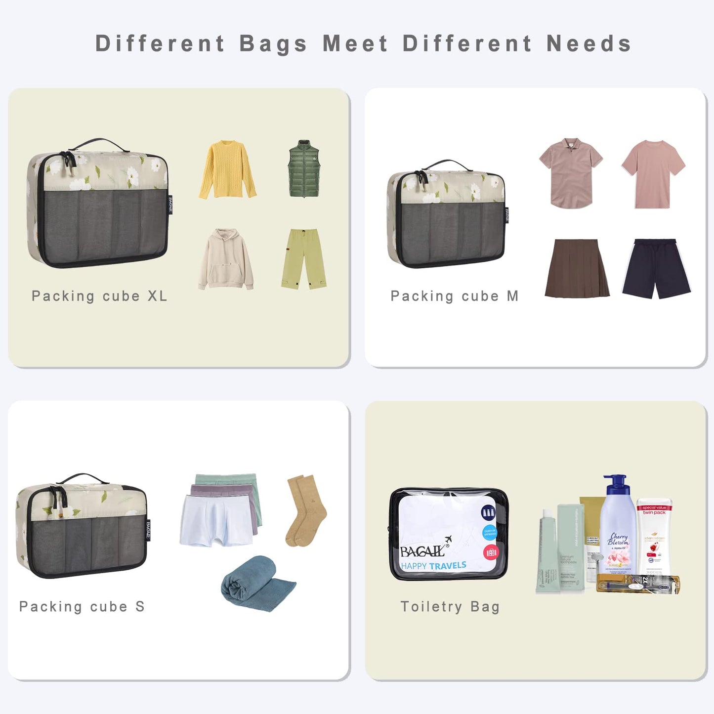 BAGAIL Travel Cubes: 8/9 Set Packing Organizers