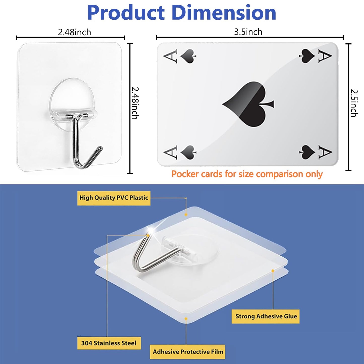Heavy Duty Transparent Wall Hooks - 8 Pack