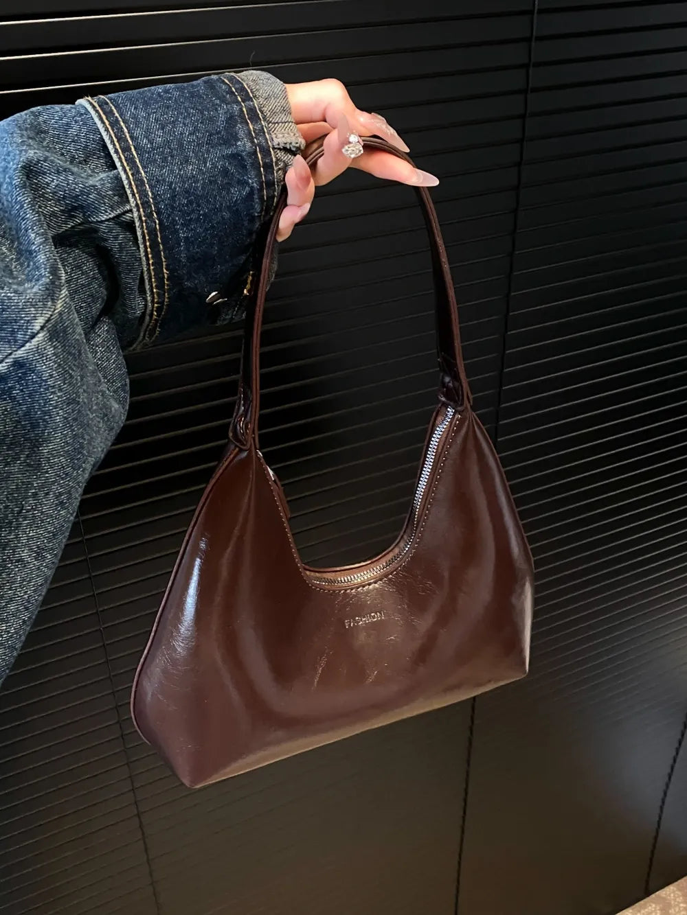 PU Leather Moon Shape Shoulder Bag - Premium Tote Bag from Trendsi - Just $39.99! Shop now at Handbags Specialist Headquarter