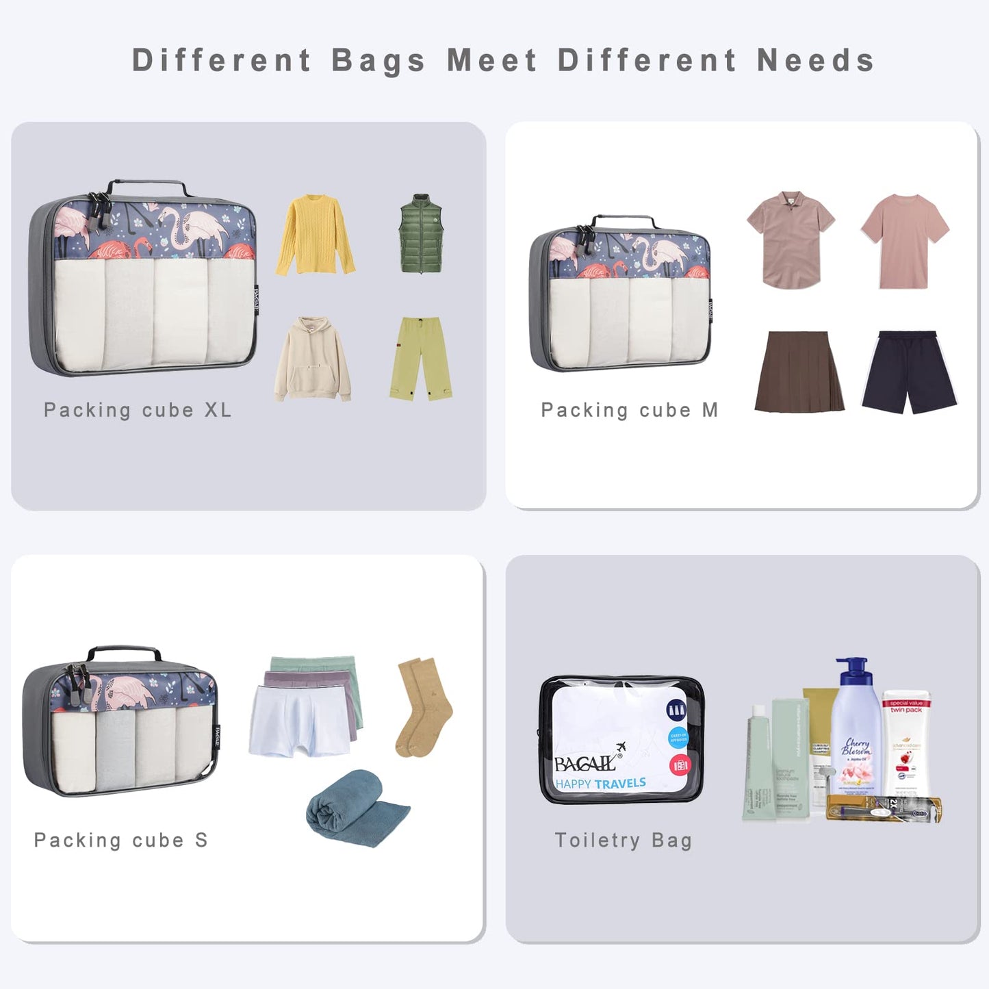 BAGAIL Travel Cubes: 8/9 Set Packing Organizers