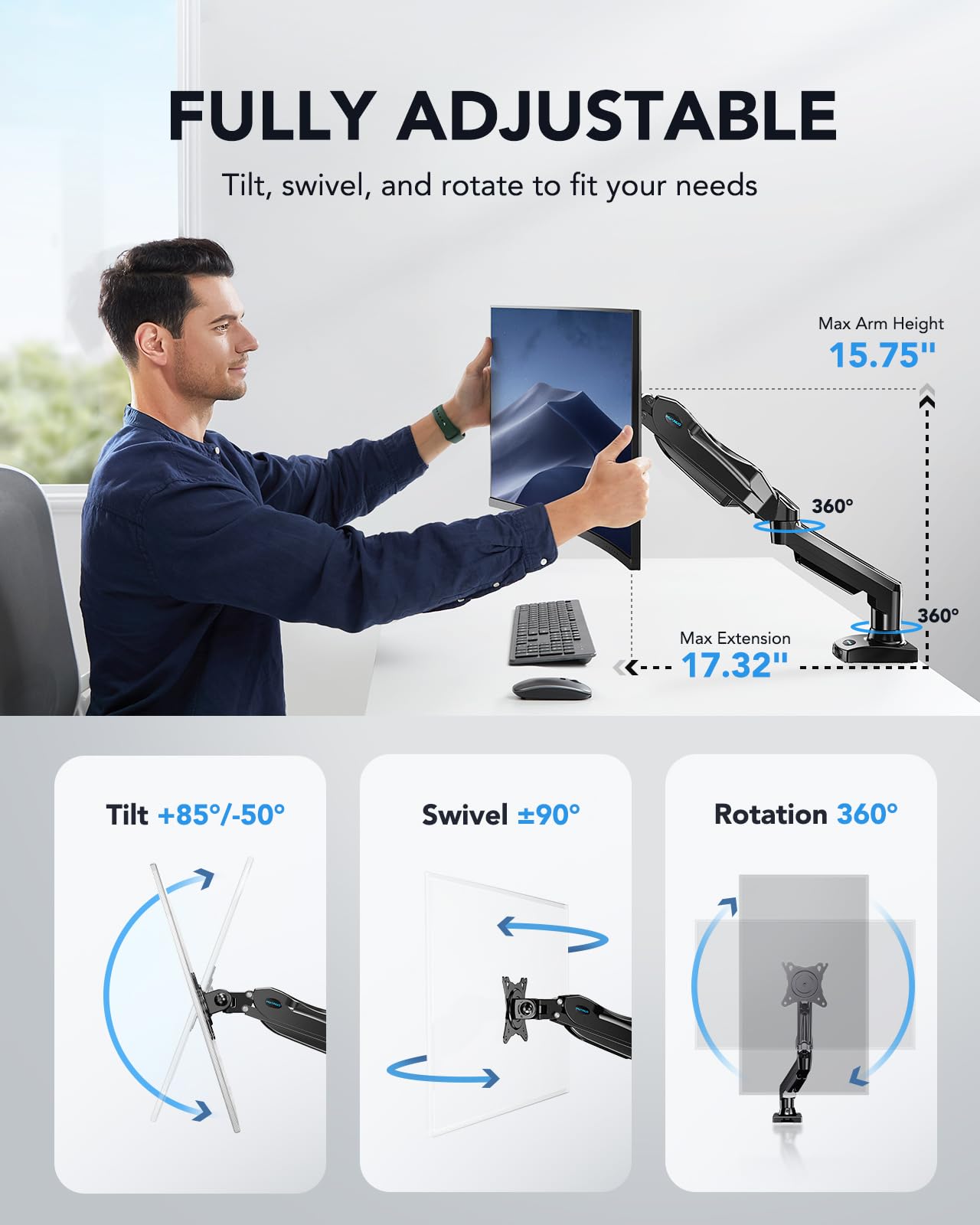 HUANUO Gas Monitor Arm - Adjustable VESA Stand