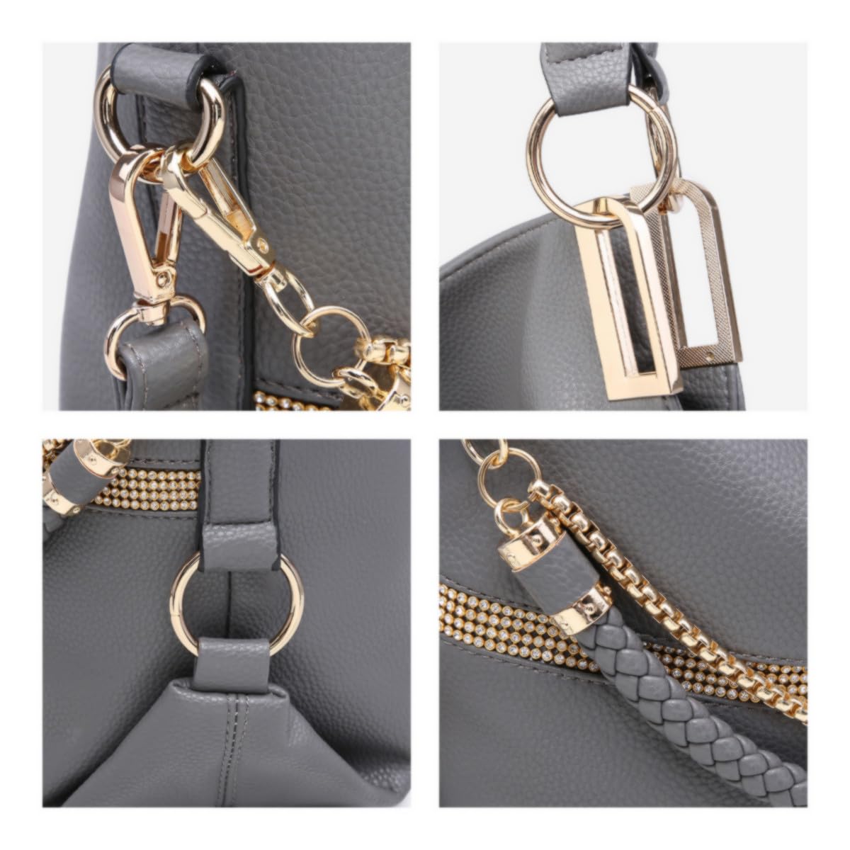 Dasein Luxe Vegan Hobo Bag with Rhinestones