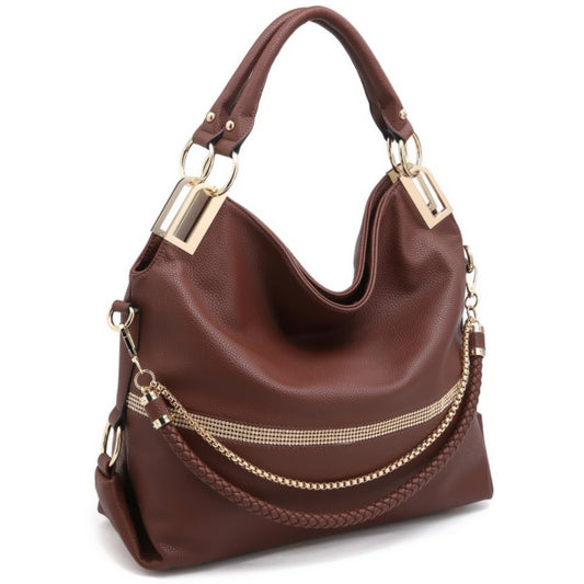 Dasein Luxe Vegan Hobo Bag with Rhinestones