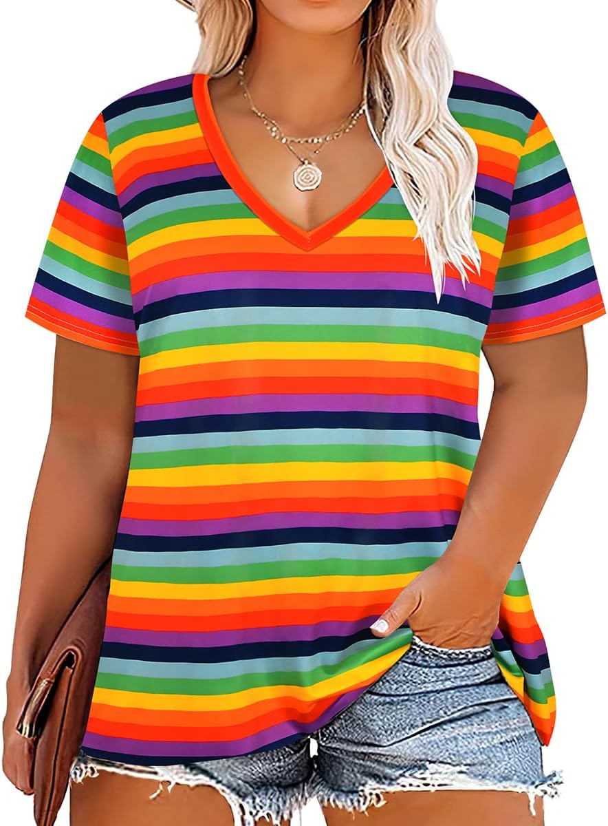 Floral V-Neck Plus Size Tunic Tops for Women