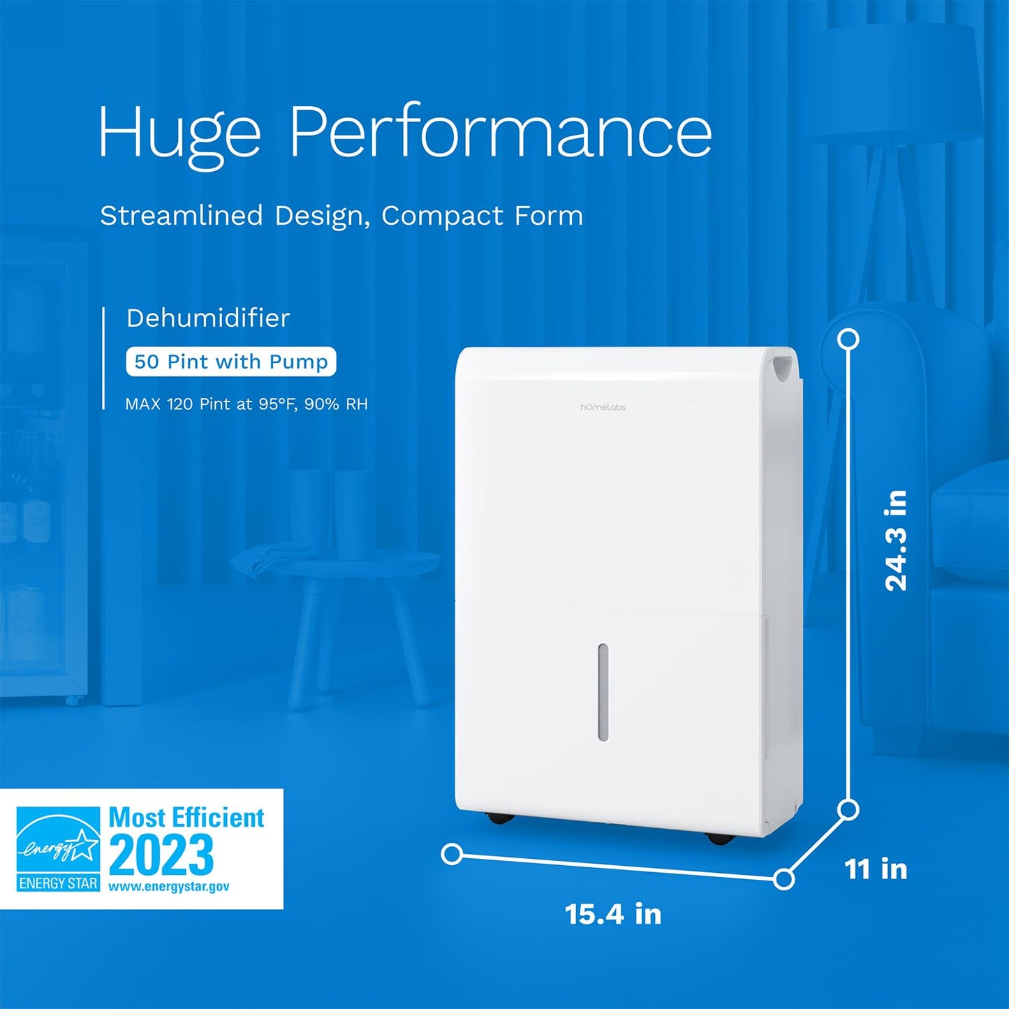 hOmeLabs Smart 50 Pint Dehumidifier 7000 Sq Ft