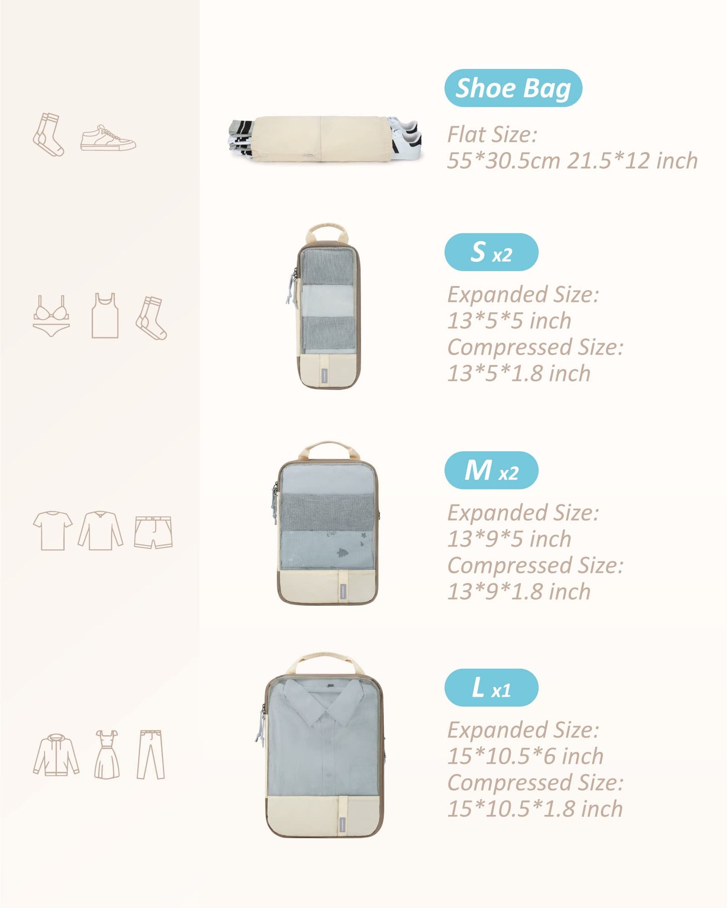 PackPro 6 Set Compression Cubes for Travel