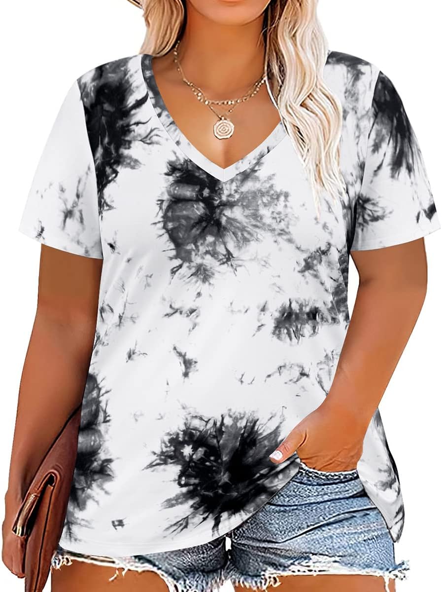 Floral V-Neck Plus Size Tunic Tops for Women
