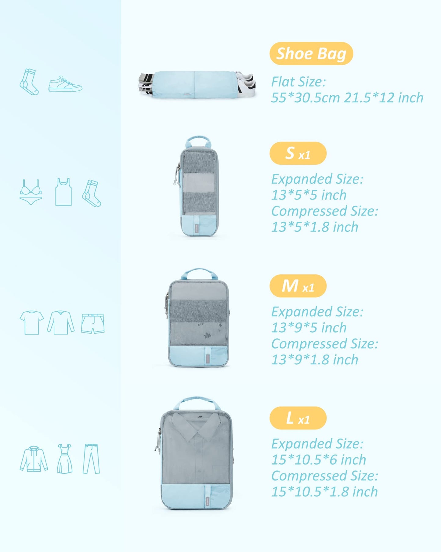 PackPro 6 Set Compression Cubes for Travel