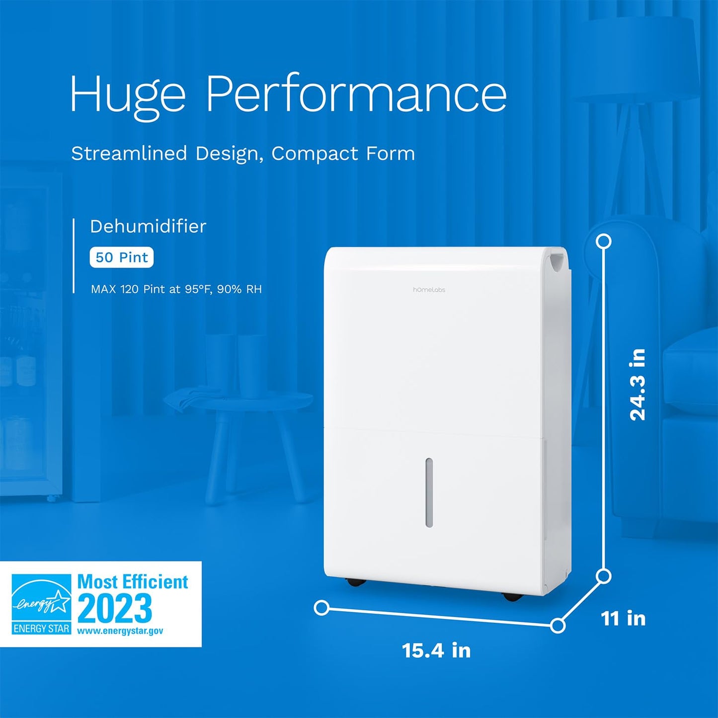 hOmeLabs Smart 50 Pint Dehumidifier 7000 Sq Ft