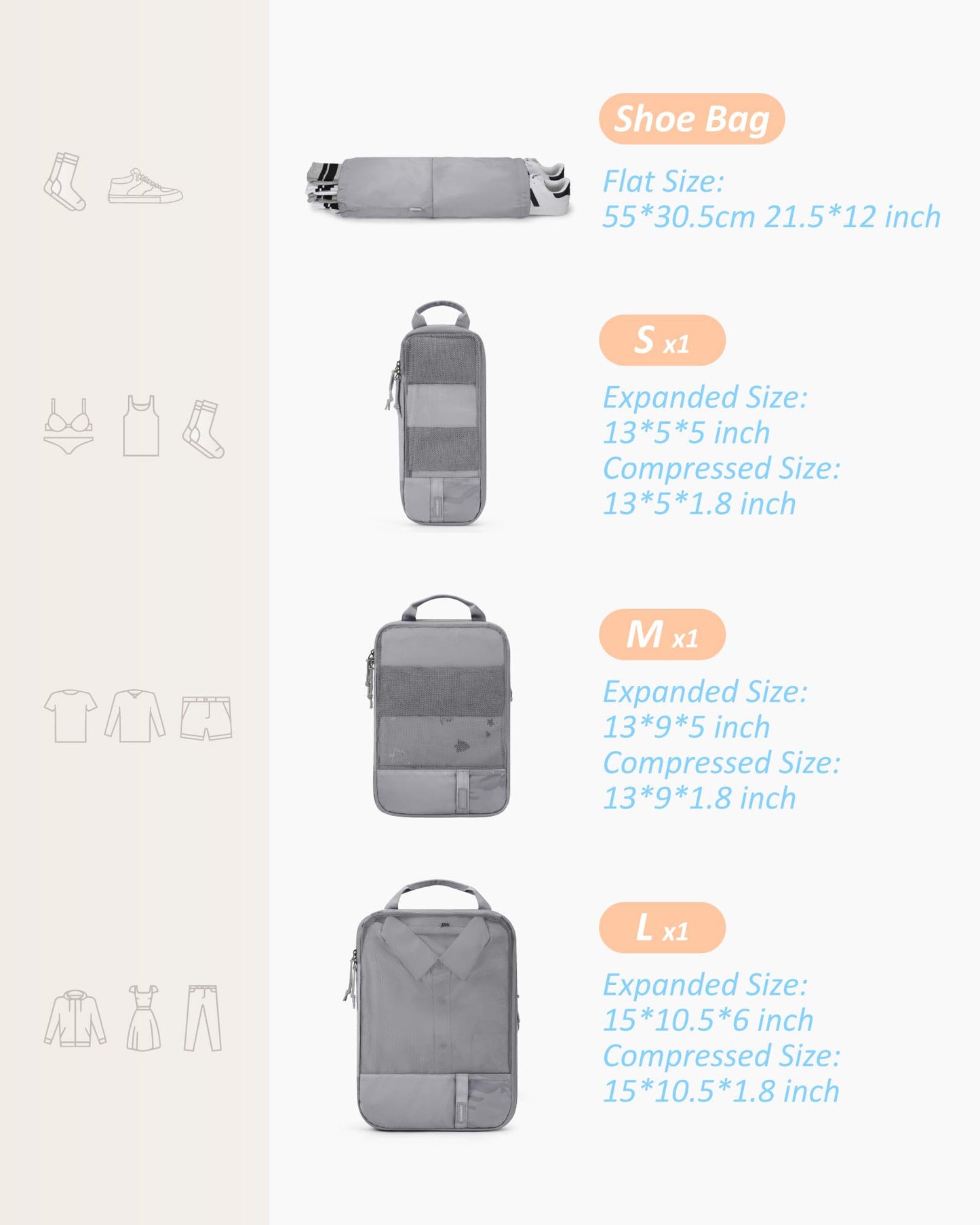 PackPro 6 Set Compression Cubes for Travel