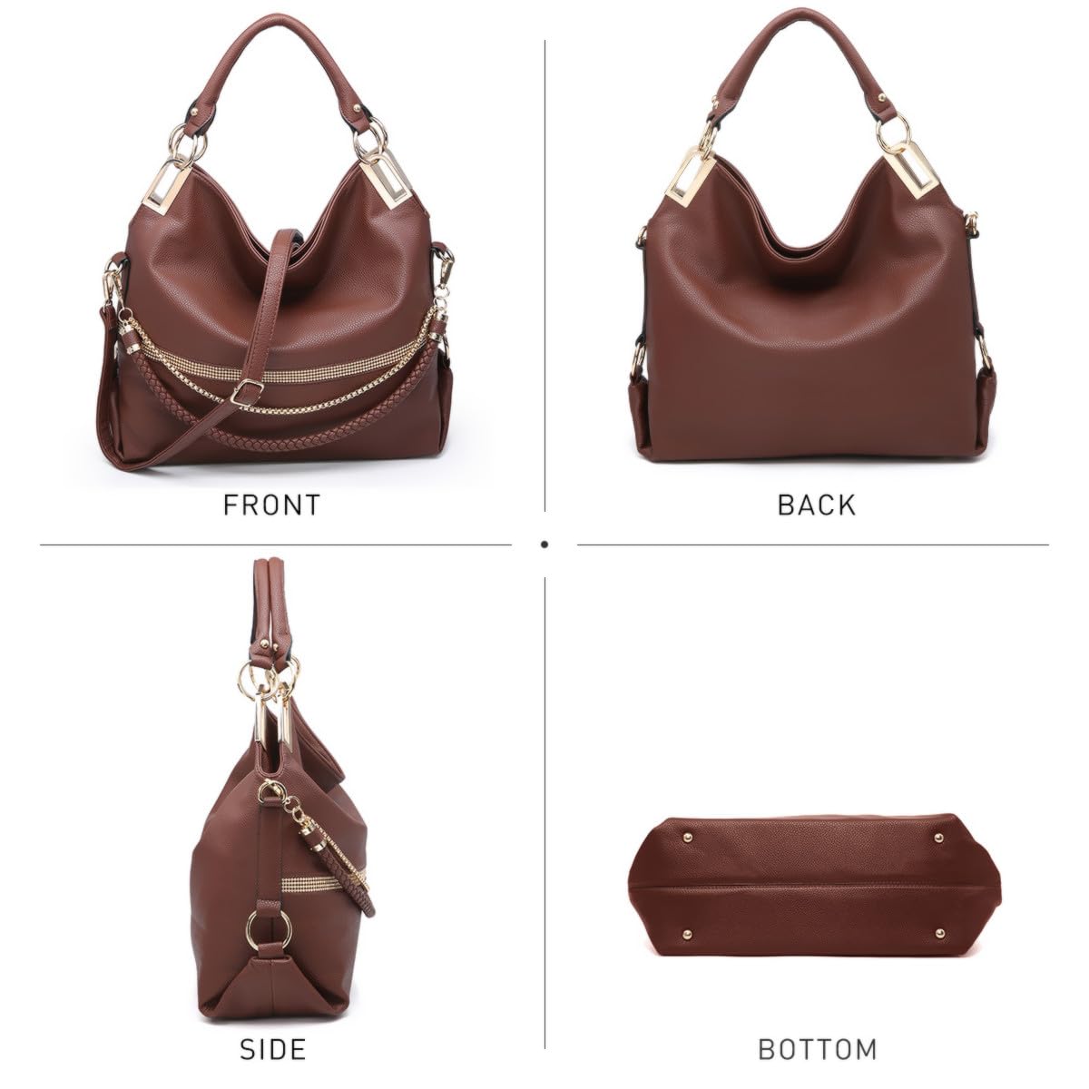 Dasein Luxe Vegan Hobo Bag with Rhinestones
