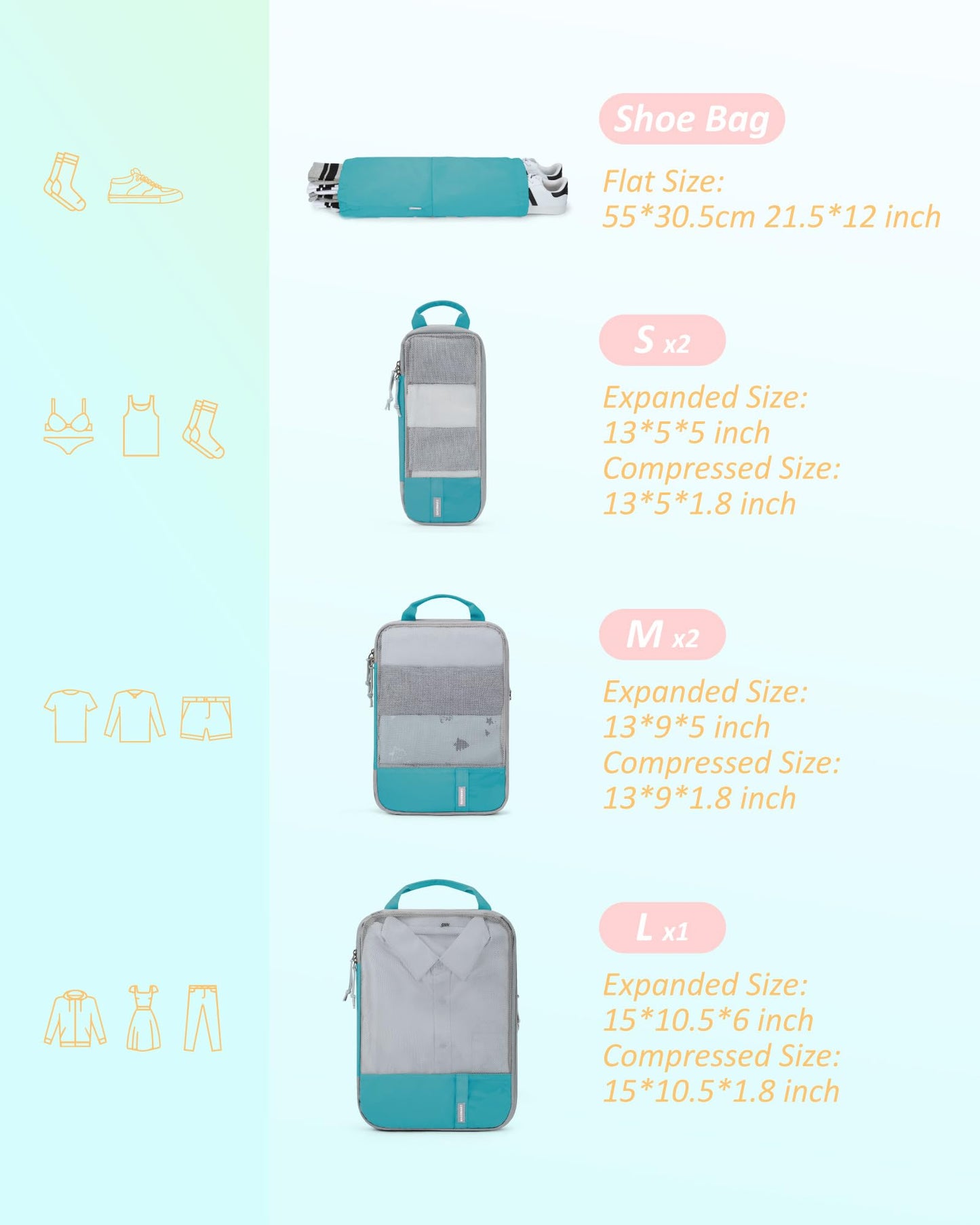 PackPro 6 Set Compression Cubes for Travel