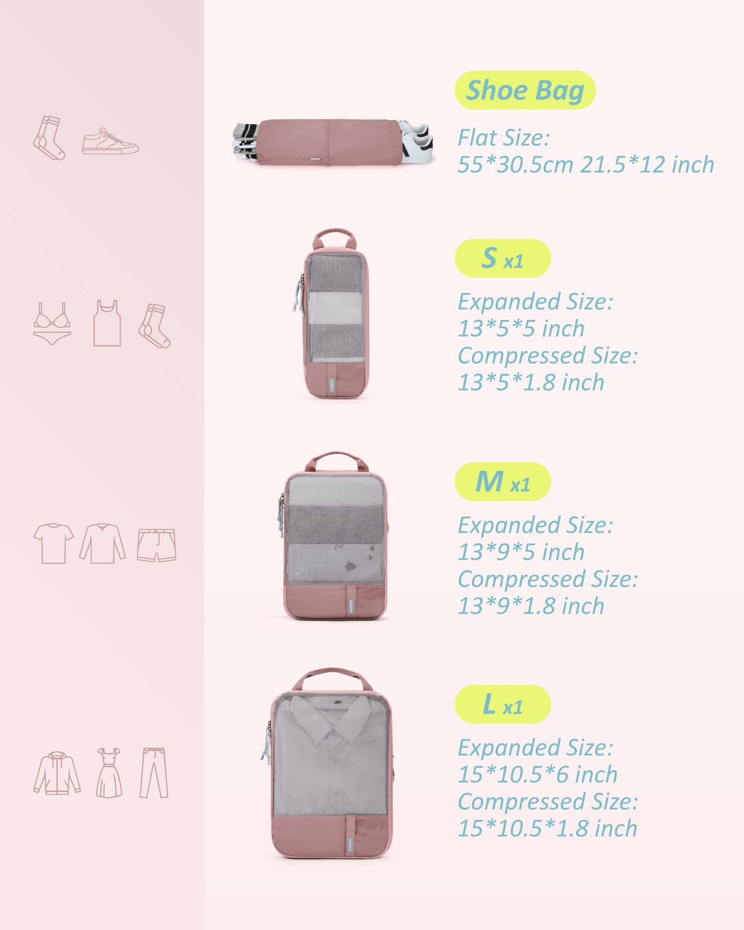 PackPro 6 Set Compression Cubes for Travel