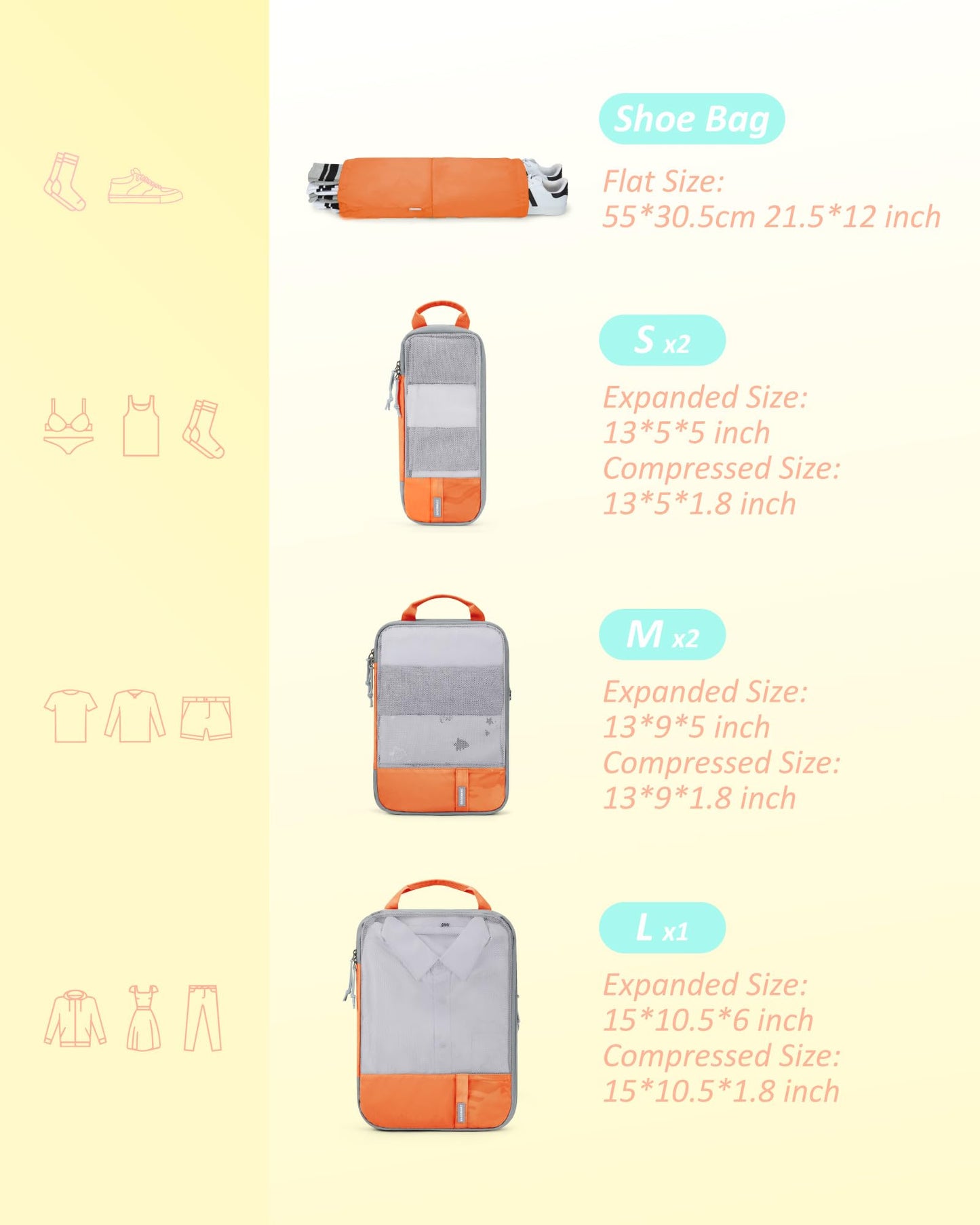 PackPro 6 Set Compression Cubes for Travel