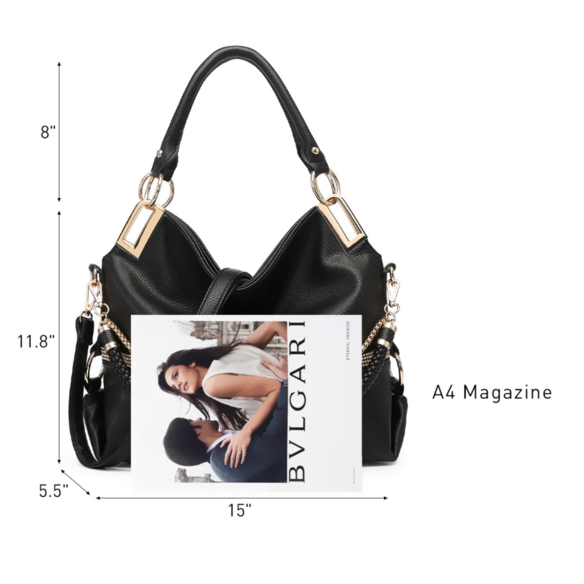 Dasein Luxe Vegan Hobo Bag with Rhinestones