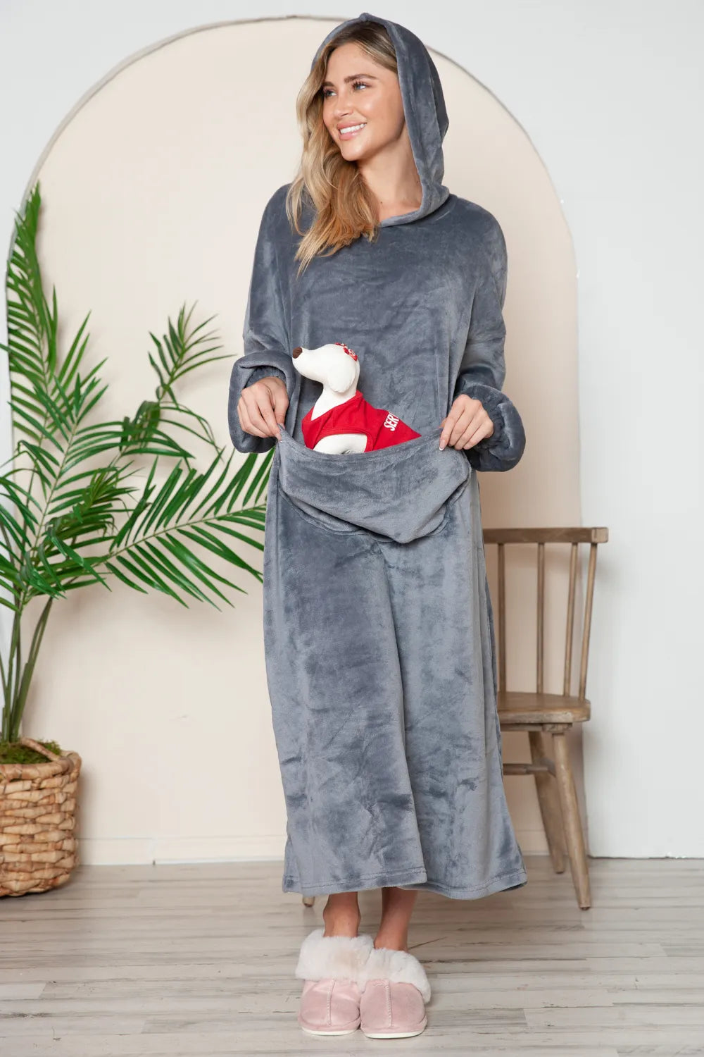 Double Take Full Size Pocketed Hooded Midi Lounge Dress - Premium Sleepwear from Trendsi - Just $44.66! Shop now at Handbags Specialist Headquarter