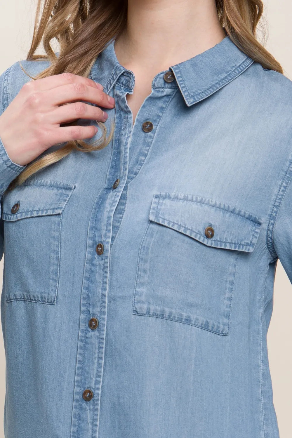 Love Tree Scooped Hem Button Up Denim Shirt - Premium Women / Jeans & Denim from Trendsi - Just $37.82! Shop now at Handbags Specialist Headquarter