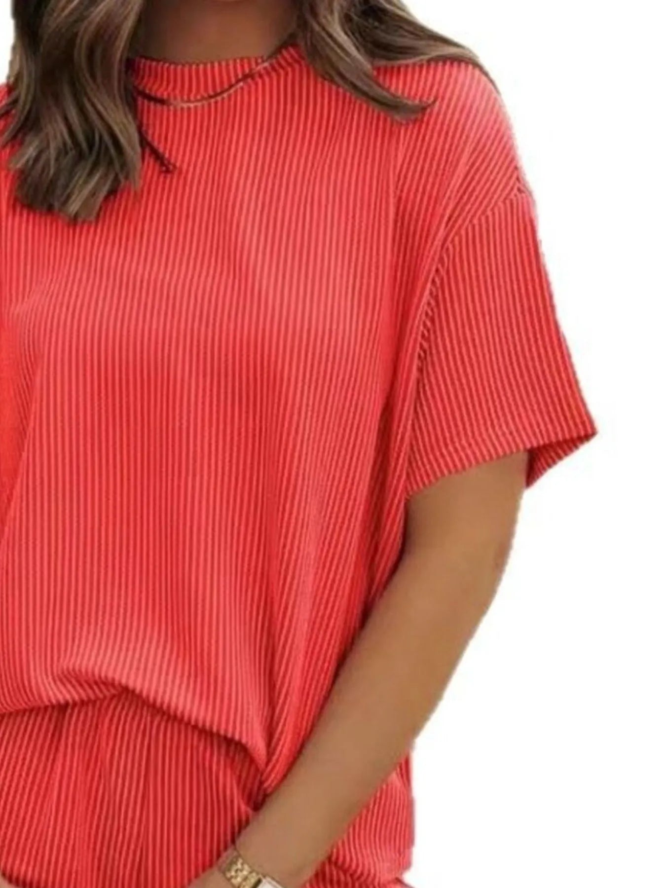 Full Size Ribbed Short Sleeve Top and Shorts Two-Piece Set Plus Size - Premium Sleepwear from Trendsi - Just $34.99! Shop now at Handbags Specialist Headquarter