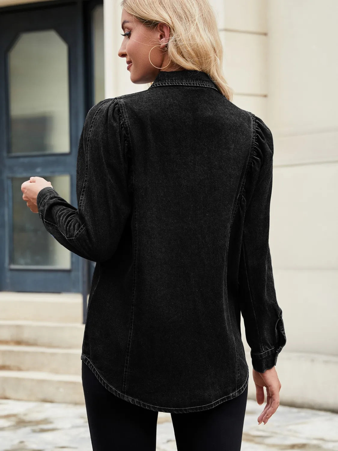 Button Down Collared Neck Denim Shirt - Premium Women / Jeans & Denim from Trendsi - Just $36.76! Shop now at Handbags Specialist Headquarter