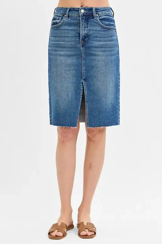 RISEN Plus Size High Rise Front Slit Pencil Skirts.