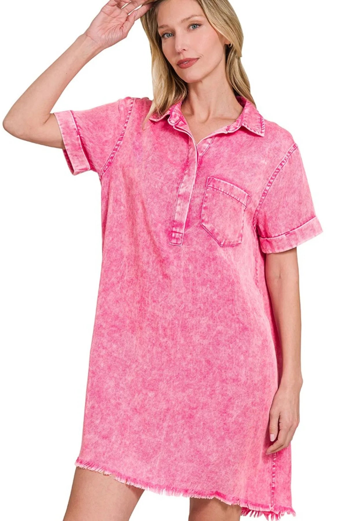 Zenana Tencel Mineral Washed Collared Shirts Dress - Premium Women / Jeans & Denim from Trendsi - Just $45.82! Shop now at Handbags Specialist Headquarter