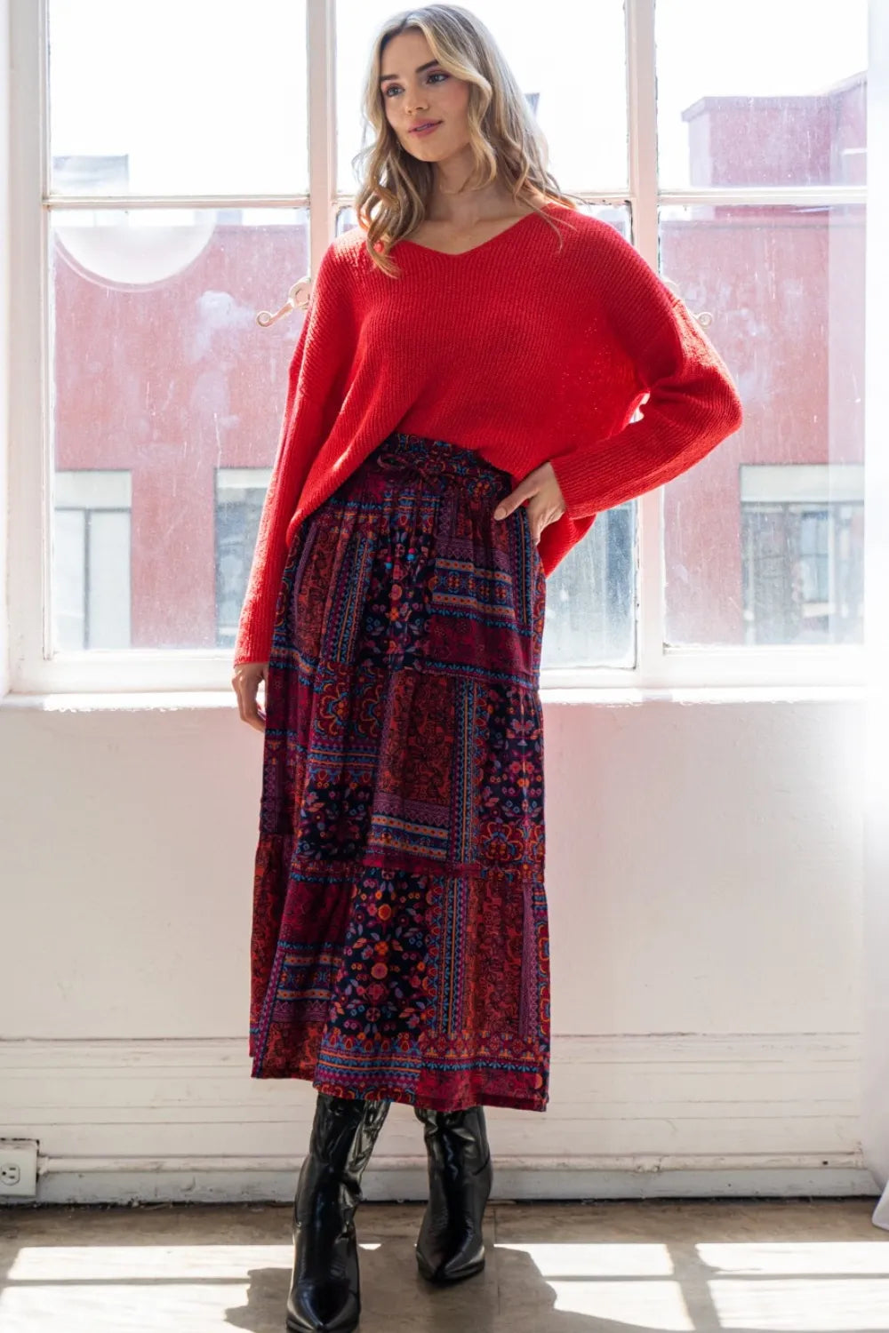 ODDI Full Size Printed Tiered Maxi Skirt - Premium from Trendsi - Just $53.99! Shop now at Handbags Specialist Headquarter