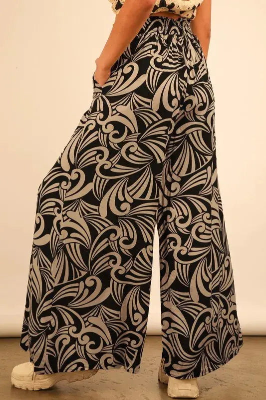 VERY J Plus Size Printed Wide Leg Pants.